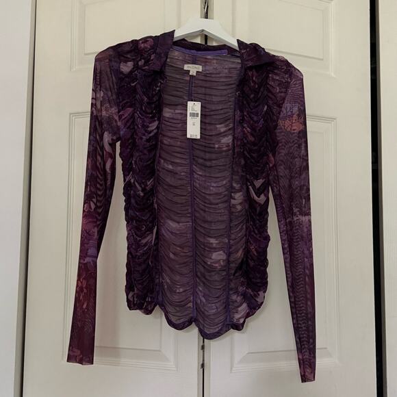 NWT Pilcro Collared Mesh Buttondown Shirt Dark Purple Floral Leaves Size XS - Picture 8 of 8